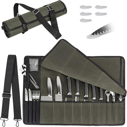 Chef Knife Roll Bag,Knife Roll Bag,Knife Bags for Chefs Professional,Knives Bag,Portable Chef Knife Cases with 14 Slots and Adjustable Shoulder Strap (Bag Only),Black