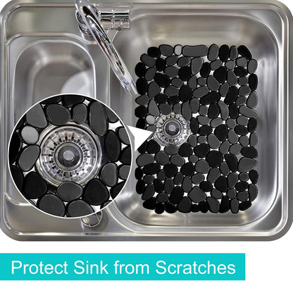 Coopay Kitchen Sink Mat Pebble Protect Mat PVC Eco-friendly Adjustable Stainless steel/ Porcelain Dish Drying Pad Protector for Bottom of Kitchen Sink, 15.8 x 11.8 inches (2 Pack, Black and Gray)