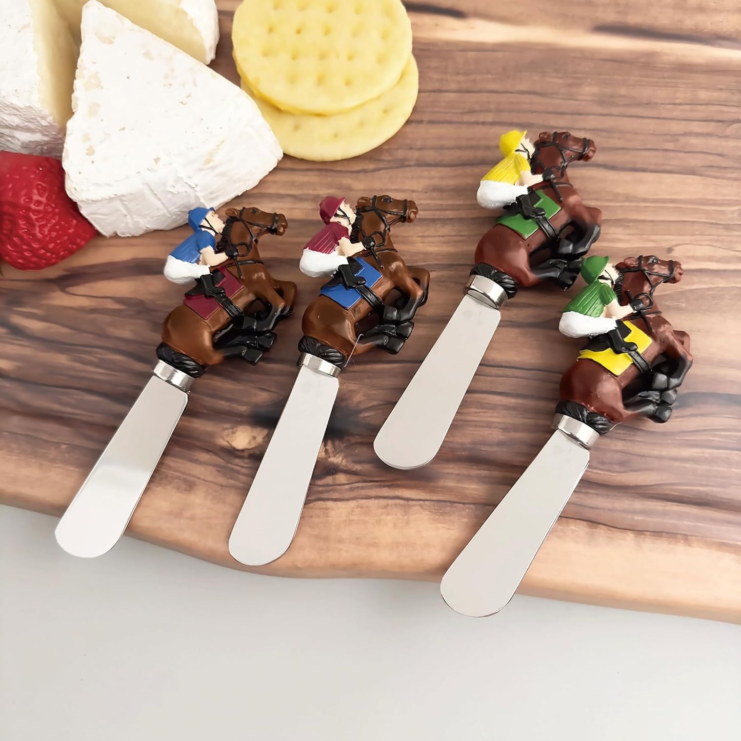 Supreme Housewares Western Cowboy Boot Cheese Spreaders, Hand-Painted Resin Handles with Stainless Steel Blades for Spreading Cream Cheese, Butter, and Jam, Assorted Designs, Set of 4