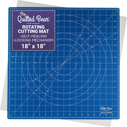 The Quilted Bear Rotating Cutting Mat 12" x 12" - Locking & Rotating Self Healing Cutting Board for Sewing, Fabric & Quilting - 360 Degree Sewing Supplies Mat for Craft Table (Pink)
