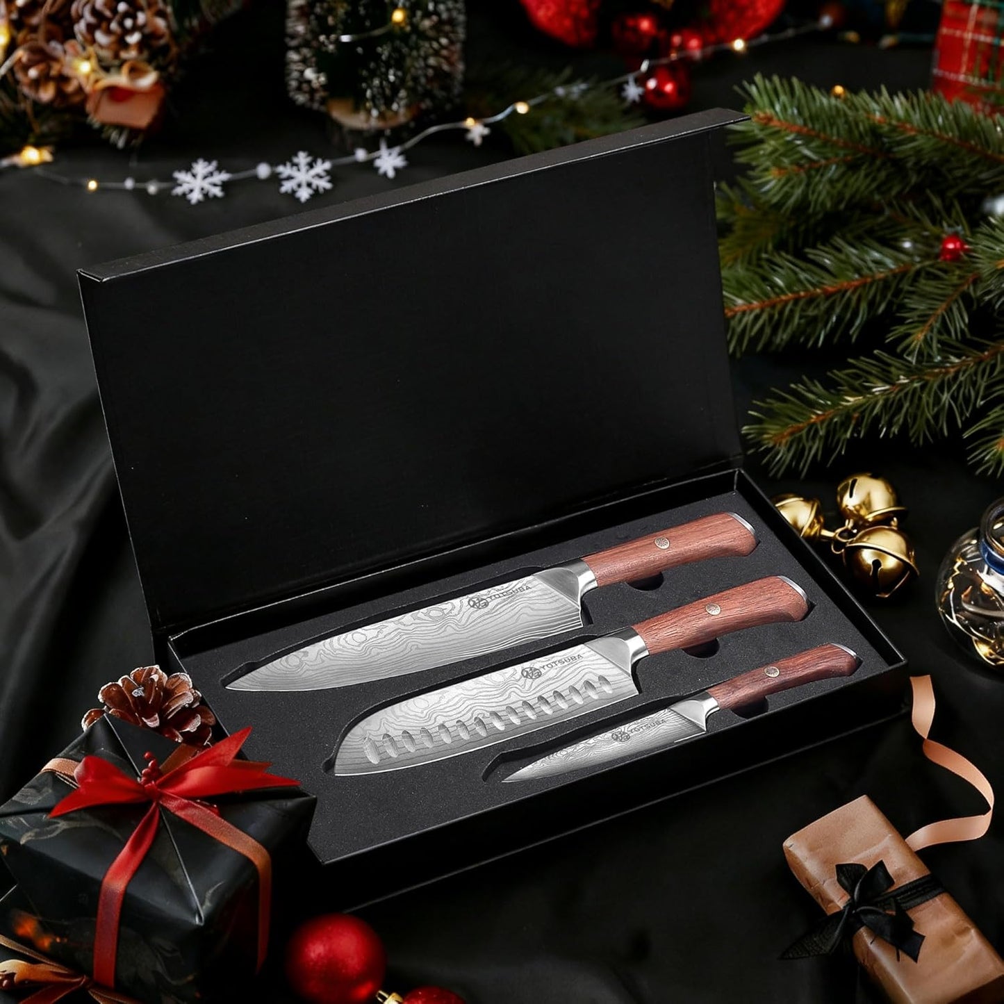 YOTSUBA Carving Knife and Fork Set, Meat Cutting Knife, Razor-Sharp German Stainless Steel Knives Fork Set with Ergonomic Wood Handle, Slicing Knives for Meats, BBQ & Vegetables