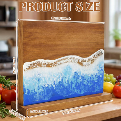 Magnetic Knife Block Double Sided Magnetic Knife Board Acacia Wood Blue Resin Ocean River Magnet Knives Holder Stand for Kitchen Storage Counter Gifts for New Home 13 x 10 Inch Without Knives