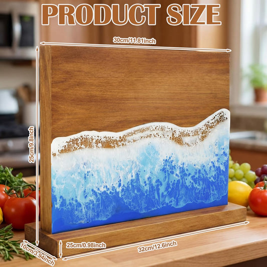 Magnetic Knife Block Double Sided Magnetic Knife Board Acacia Wood Blue Resin Ocean River Magnet Knives Holder Stand for Kitchen Storage Counter Gifts for New Home 13 x 10 Inch Without Knives