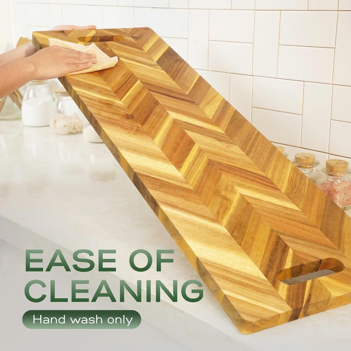 Howizz Acacia Wood Large Cutting Board, Thick End Grain Solid Wood Butcher Block For Kitchen, Non Toxic Pre-Oiled Carving Tray w/Juice Grooves and Easy Grip Handle, 20"x15"x1" (Gift-Ready Box)