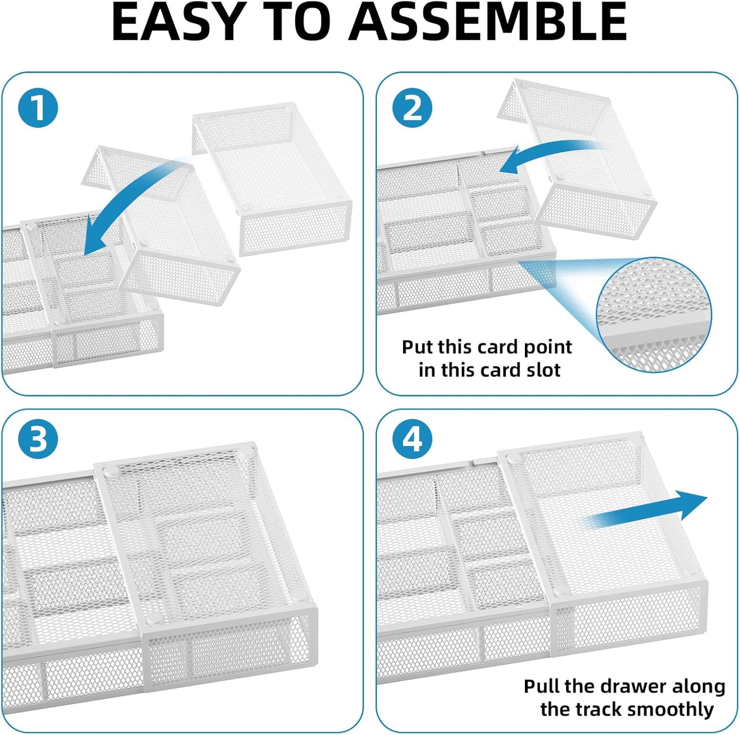 Marbrasse Expandable Desk Drawer Organizer, Mesh Drawer Organizer Tray with 10 Adjustable Compartments, Desk Organizers and Accessories for Office Supplies, Makeup & Vanity (Expandable White-2 pack)