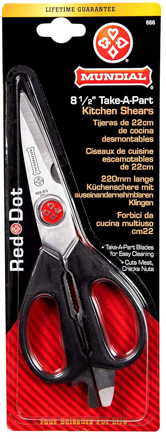 Mundial BP666 Red Dot 8.5 in Take-Apart Kitchen & Utility Shears – High Carbon Stainless Steel Blades, Ergonomic Handles, Detachable for Easy Cleaning, NSF Certified