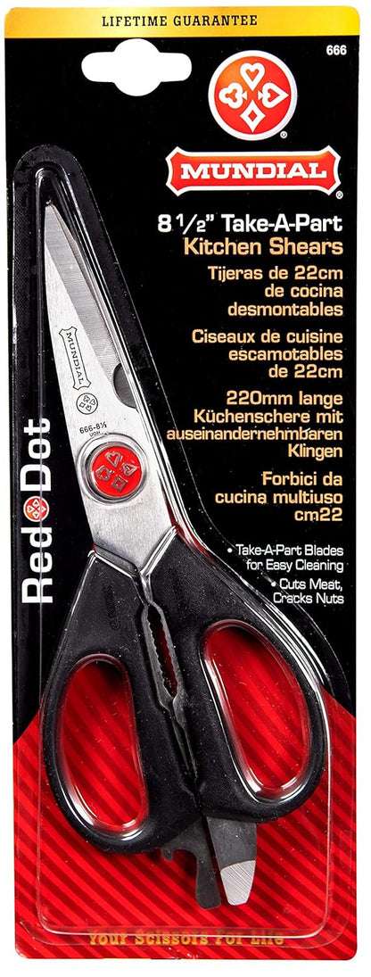 Mundial BP666 Red Dot 8.5 in Take-Apart Kitchen & Utility Shears – High Carbon Stainless Steel Blades, Ergonomic Handles, Detachable for Easy Cleaning, NSF Certified