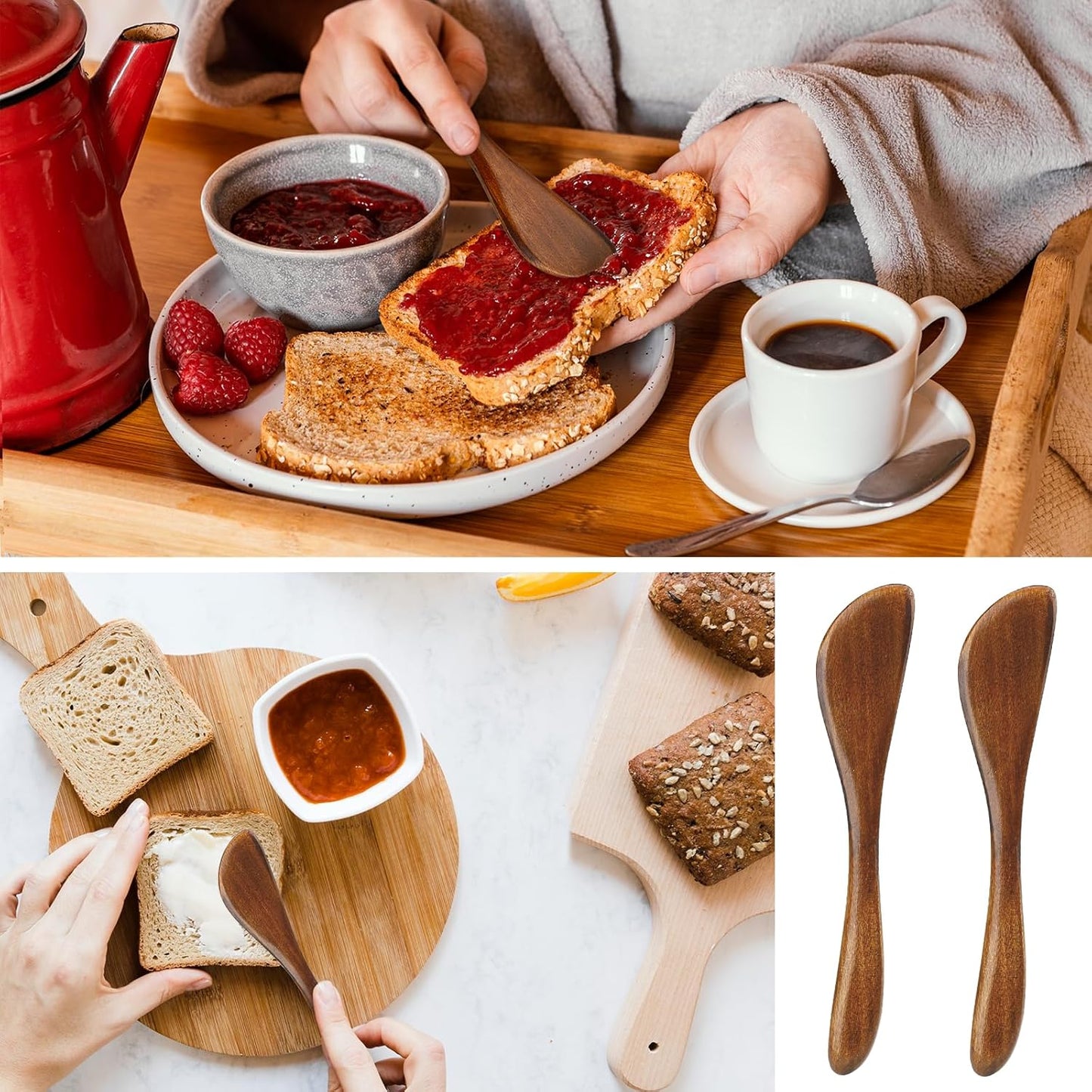 4Pcs Wooden Jam Spreader Knife Knives Jelly Cheese Butter Spreaders 6 Inch Condiment Knive Sandwich Mini Spatulas for Kitchen Stirring Mixing