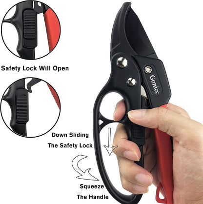 gonicc 8" Professional Premium Titanium Bypass Pruning Shears (GPPS-1003), Hand Pruners, Garden Clippers, Bonsai Cutters