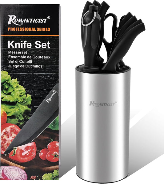 ROMANTICIST Kitchen Knife Sets, 10PCS High Carbon Stainless Steel Knife Sets with Block, Black Knife Block Set, Knives Set for Kitchen with Anti-slip Handle, Exquisite Knives Set New Home Essentials