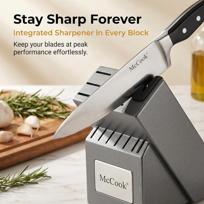 McCook® Knife Sets,German Stainless Steel Kitchen Knife Block Set with Built-in Sharpener