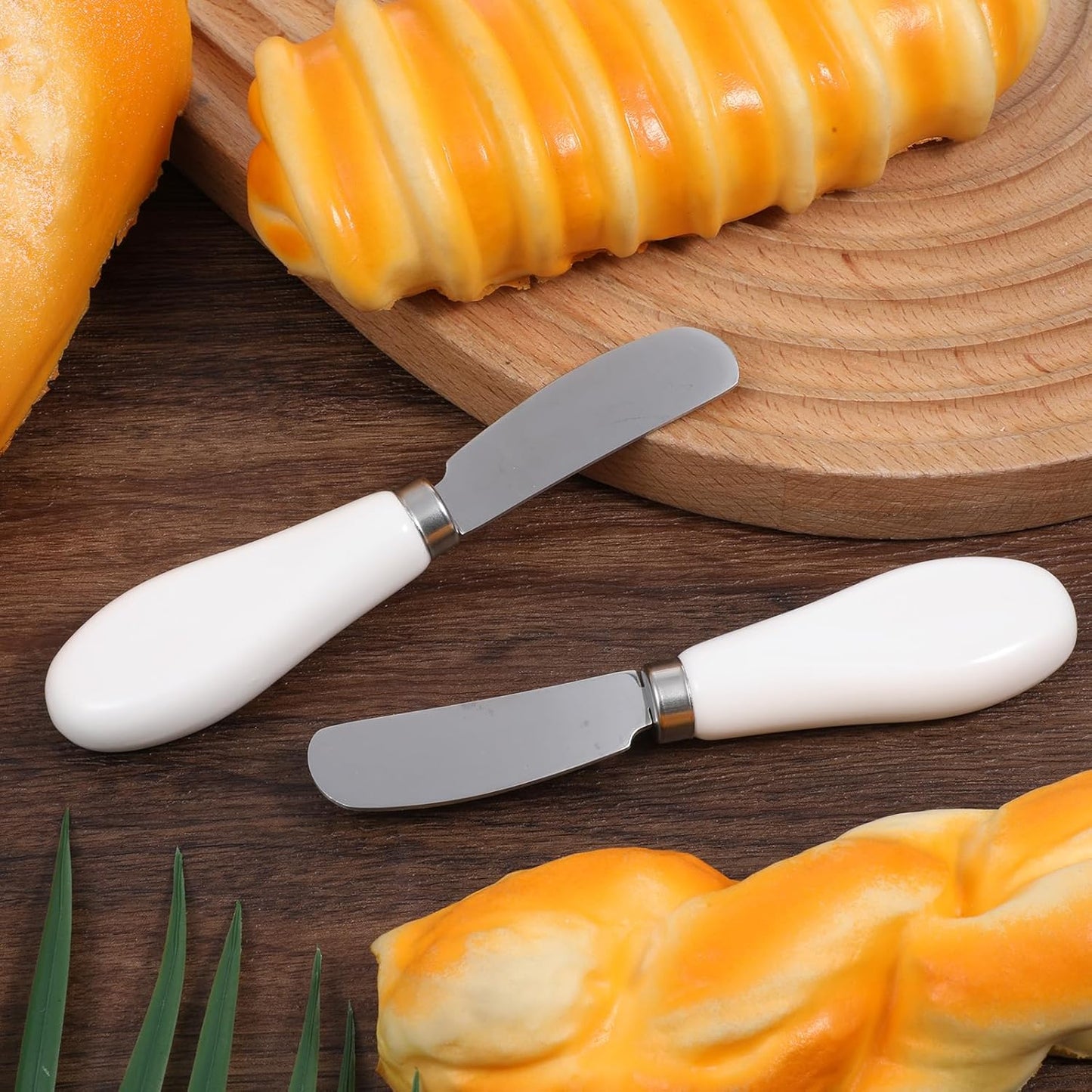 Cheese Spreader Knives, 3PCS Stainless Steel Butter Spreader Knife with White Porcelain Handle Cheese-Spreader for Cold-Butter Jam, Pastry, Charcuterie