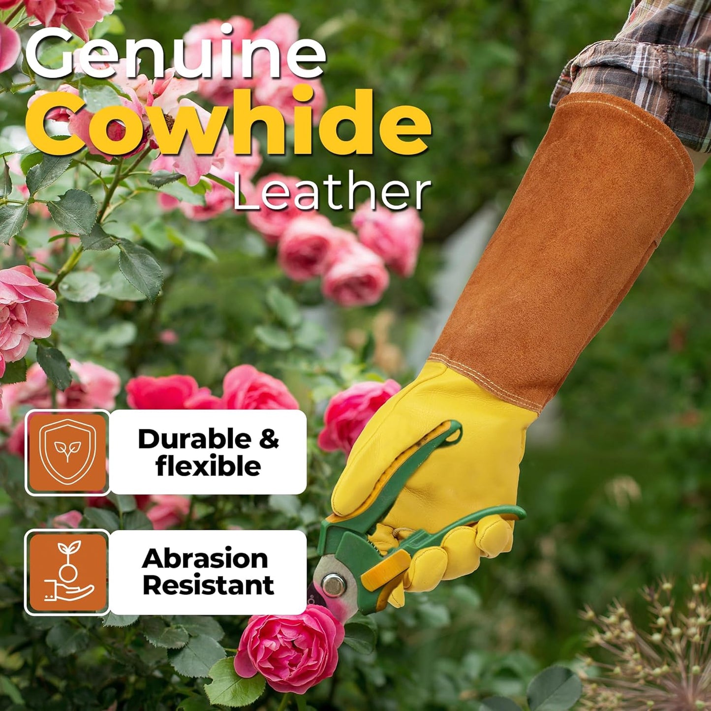 HANDLANDY Rose Pruning Gloves for Men & Women, Long Thorn Proof Gardening Gloves, Breathable Pigskin Leather Gauntlet, Best Garden Gifts & Tools for Gardener
