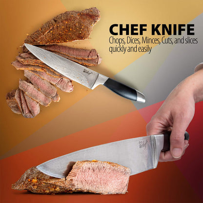 Deco Chef 16 Piece Kitchen Knife Set Stainless Steel with Wood Handles, 8" Chef, 6.5" Cleaver, 8" Bread, 8" Slicing, 4.5" Paring, 6pcs Steak Knives, Kitchen Shears, and more