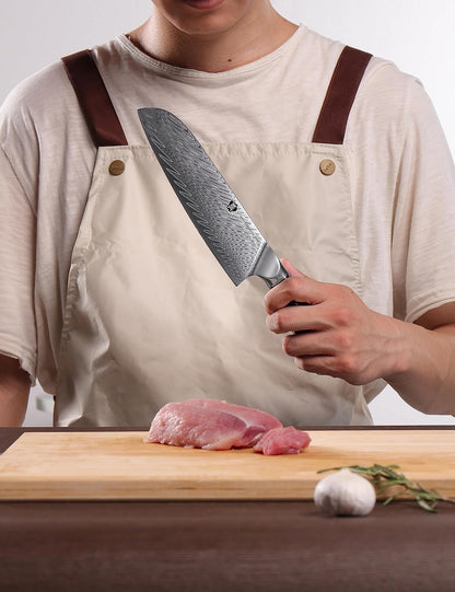 WILDMOK Santoku Knife 7 Inch kitchen knife, Ultra Sharp with Japanese Damascus Forged Santoku Knife, Ergonomic Resin Handle, cooking gifts with gift box