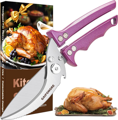 Heavy Duty Poultry Scissors - All Purpose Kitchen Shears for Chicken, Fish & Meat - Easily Separable, Dishwasher Safe (Red)