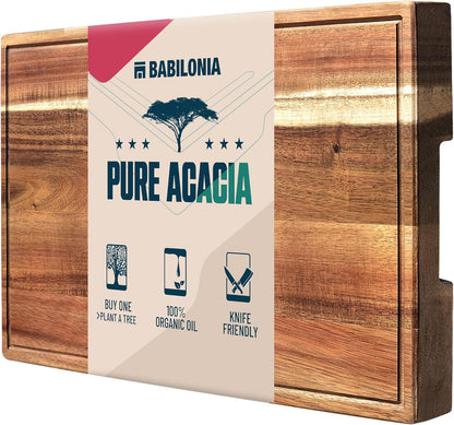 Acacia & Walnut Wood Cutting Board Set – Extra Thick Butcher Blocks for Meat, Cheese & Charcuterie – Heavy Duty Edge & End Grain Chopping Boards with Handles – Includes Oil Bottle & Plate