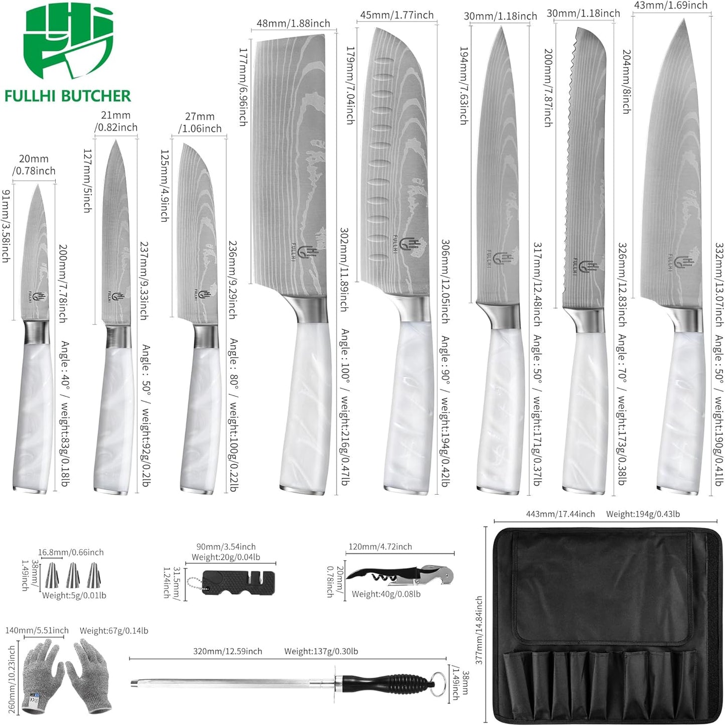FULLHI Knife Set, 14pcs Japanese Knives Set, Premium German Stainless Steel chef Knife Set