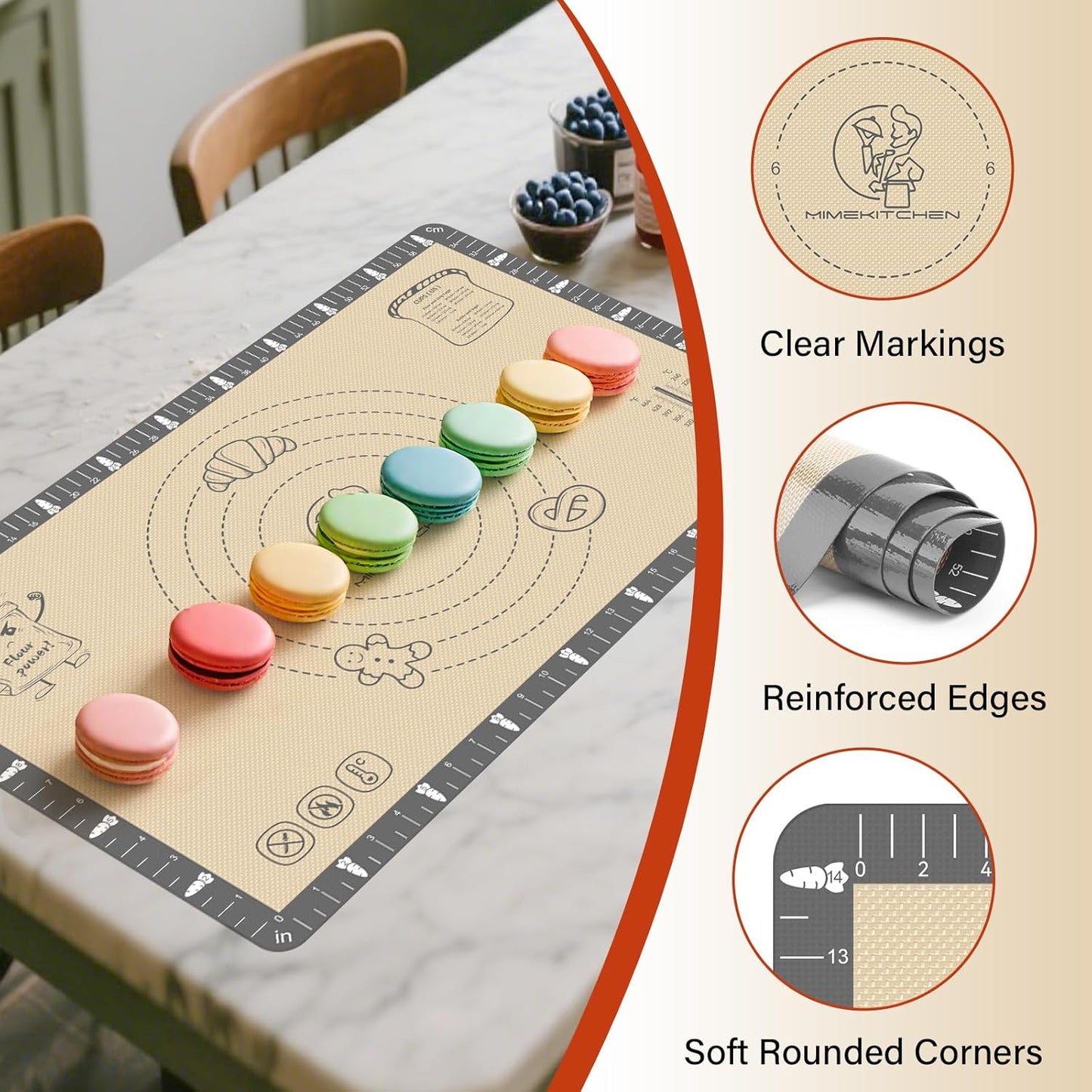 Extra Thick Silicone Baking Mat with Recipes - 26x16 inch Non Stick Pastry Mat with Measurements for Sourdough, Macarons, Bread, Pizza, Dough Rolling, Kneading, Heat Resistant to 480°F Gift for Baker