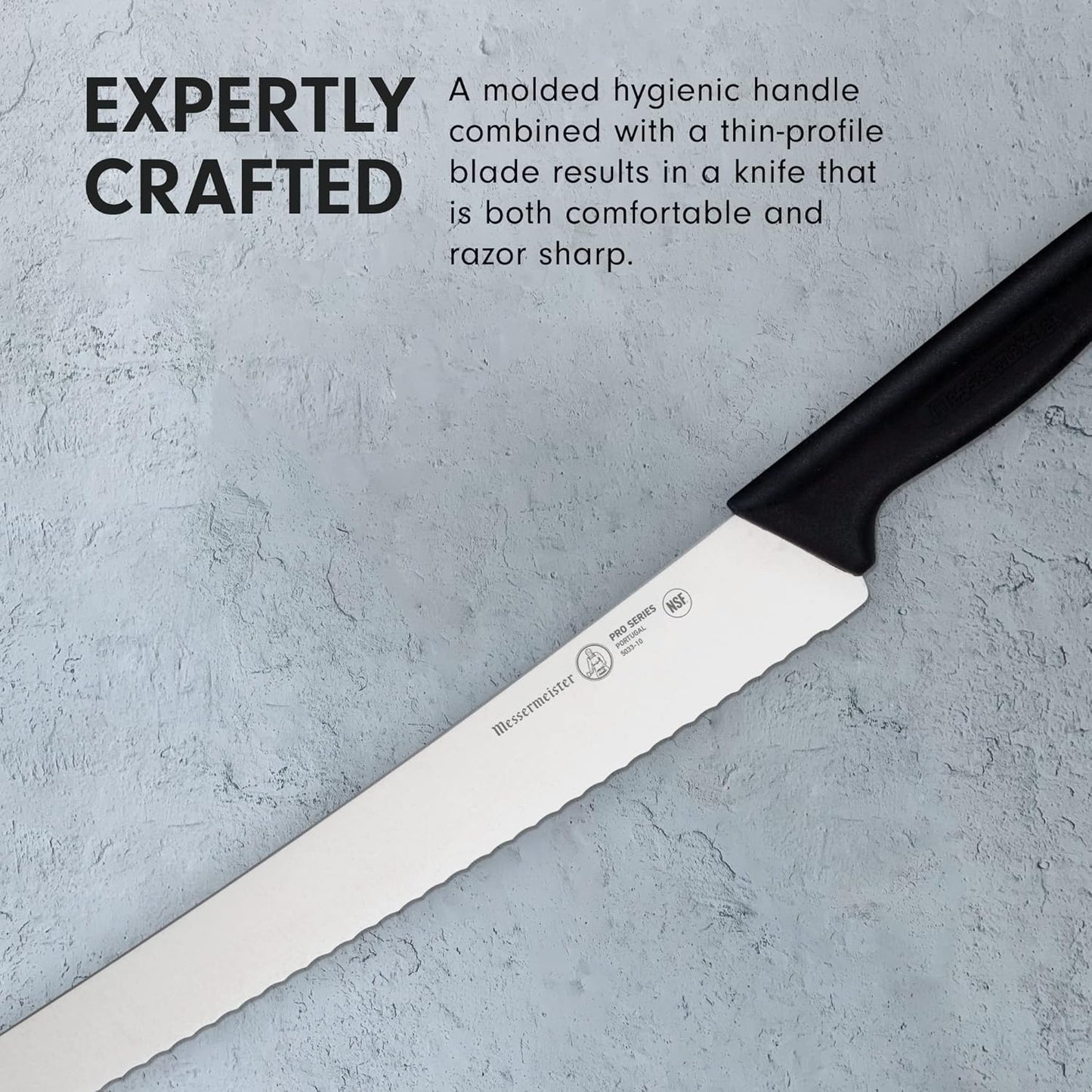 Messermeister Pro Series 10” Scalloped Round-Tip Bread Knife - German X50 Stainless Steel & NSF-Approved PolyFibre Handle - 15-Degree Edge, Rust Resistant & Easy to Maintain - Made in Portugal