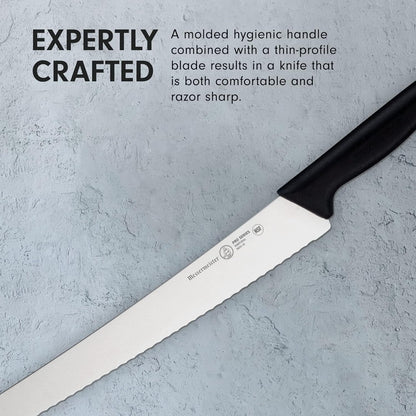 Messermeister Pro Series 10” Scalloped Round-Tip Bread Knife - German X50 Stainless Steel & NSF-Approved PolyFibre Handle - 15-Degree Edge, Rust Resistant & Easy to Maintain - Made in Portugal
