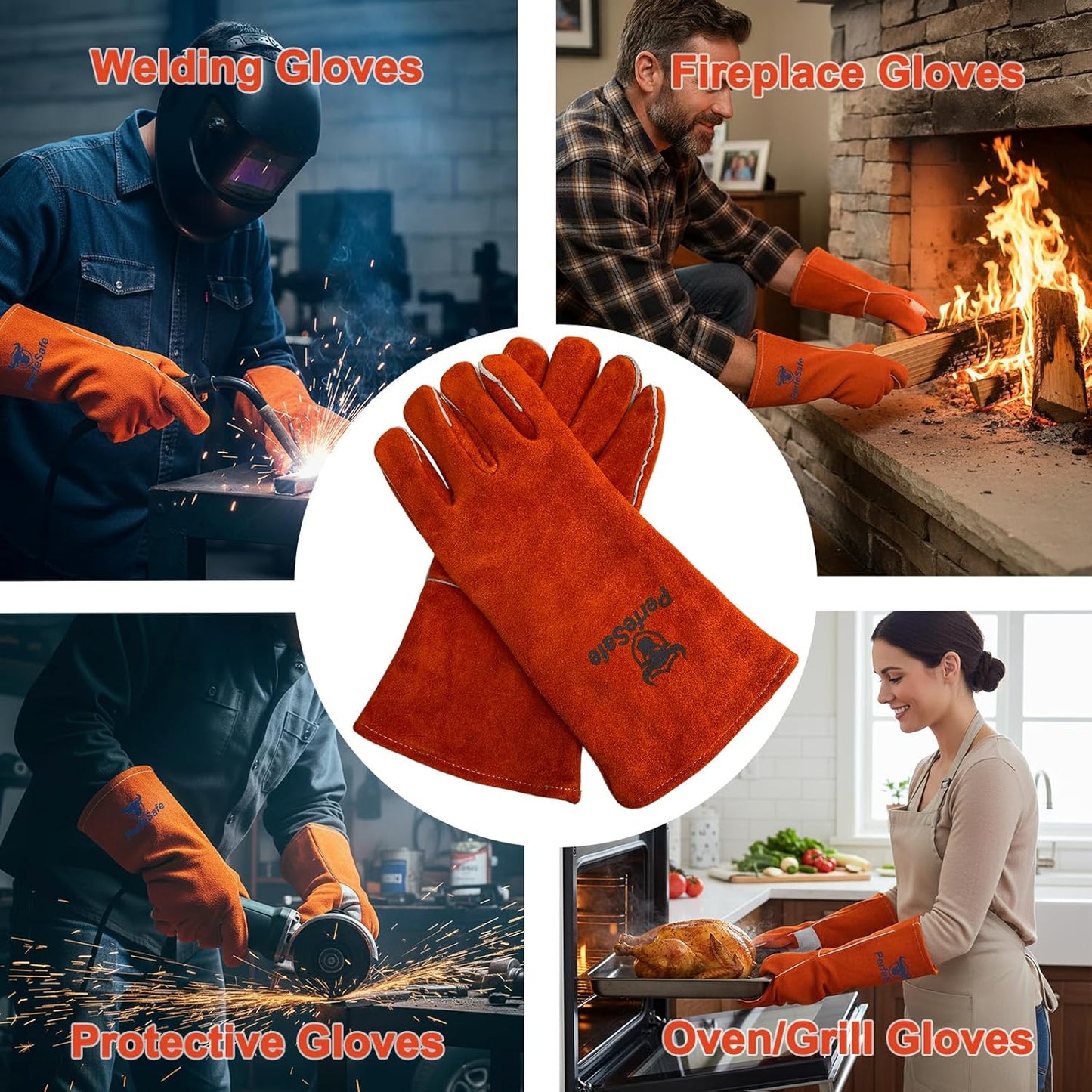 Welding Gloves 14 Inches, Heat Resistant 932℉ Leather Welding Gloves for MIG, TIG, Stick, Long Sleeve Grill Gloves for Welding, Fireplace, BBQ, Oven, Furnace, Wood Stove, Animal Handling