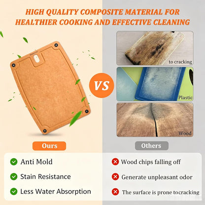 Cutting Boards for Kitchen Dishwasher Safe Eco-Friendly Composite Cutting Board Set of 2, Reversible Chopping Board with Handles & Juice Grooves, Small & Large Cutting Board for Countertop