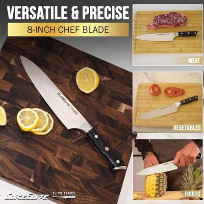 SliceElite Slice Series 8 Inch Carving Knife High Carbon German Stainless Steel Pakkawood Handle Brisket Slicer Chopper BBQ Chef Sharp Fruit Vegetable Butcher Kitchen Cutting Meat Tool Gift Precision