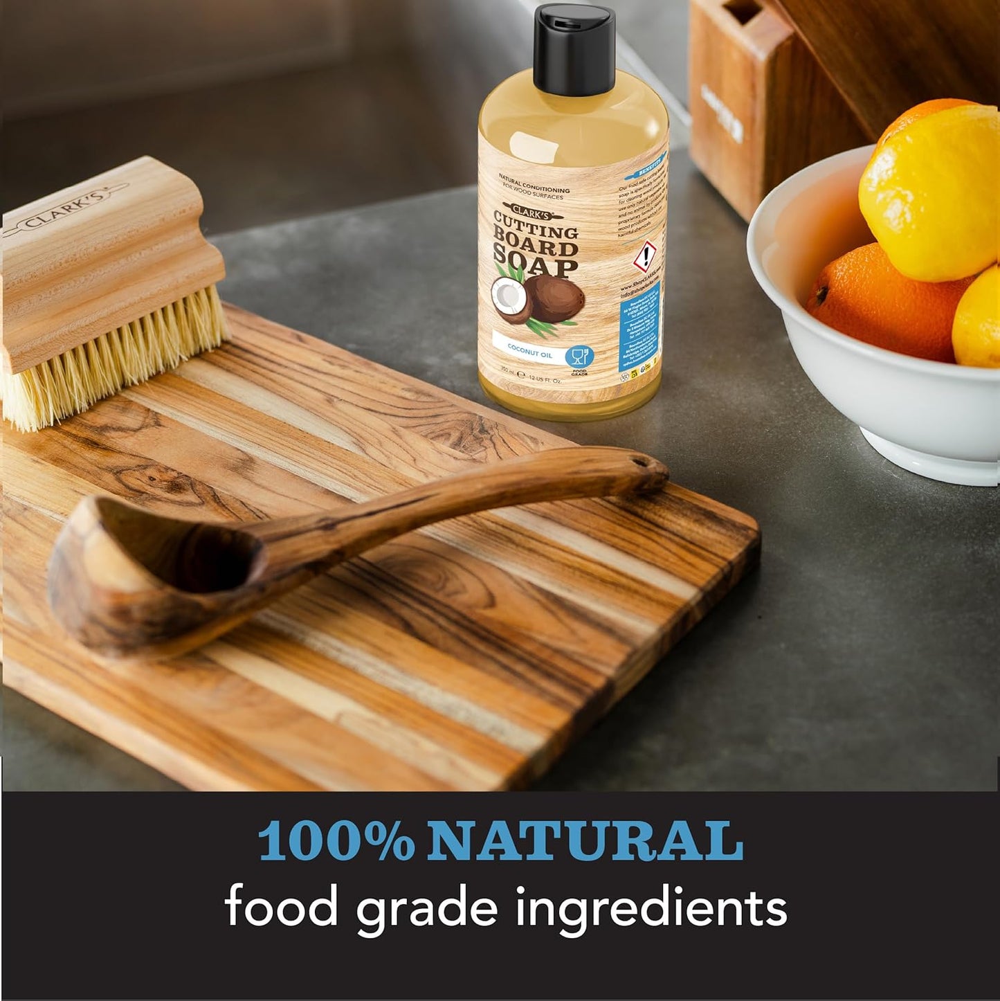 CLARK’S Cutting Board Oil and Wax Kit – Includes Food Grade Mineral Oil (12oz), Finishing Wax (6oz), Applicator, & Buffing Pad to Clean and Protect Wood, Enriched with Natural Lemon & Orange Extract