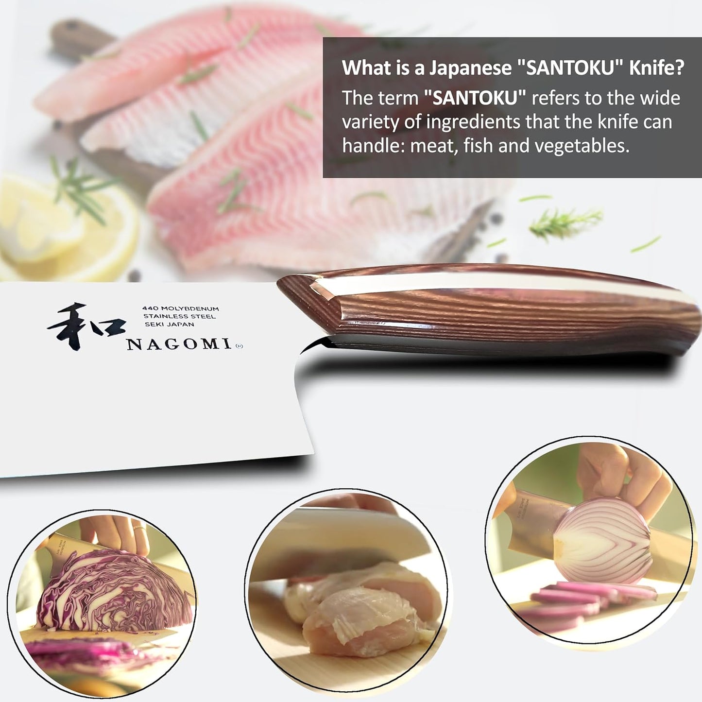 [NAGOMI] 8.5 inch Premium Slicing Knife, Stainless Steel HRC58 Carving Knife for Slicing Roasts, Meats, Sashimi, Fruits and Vegetables | Black Stylish Gift Box