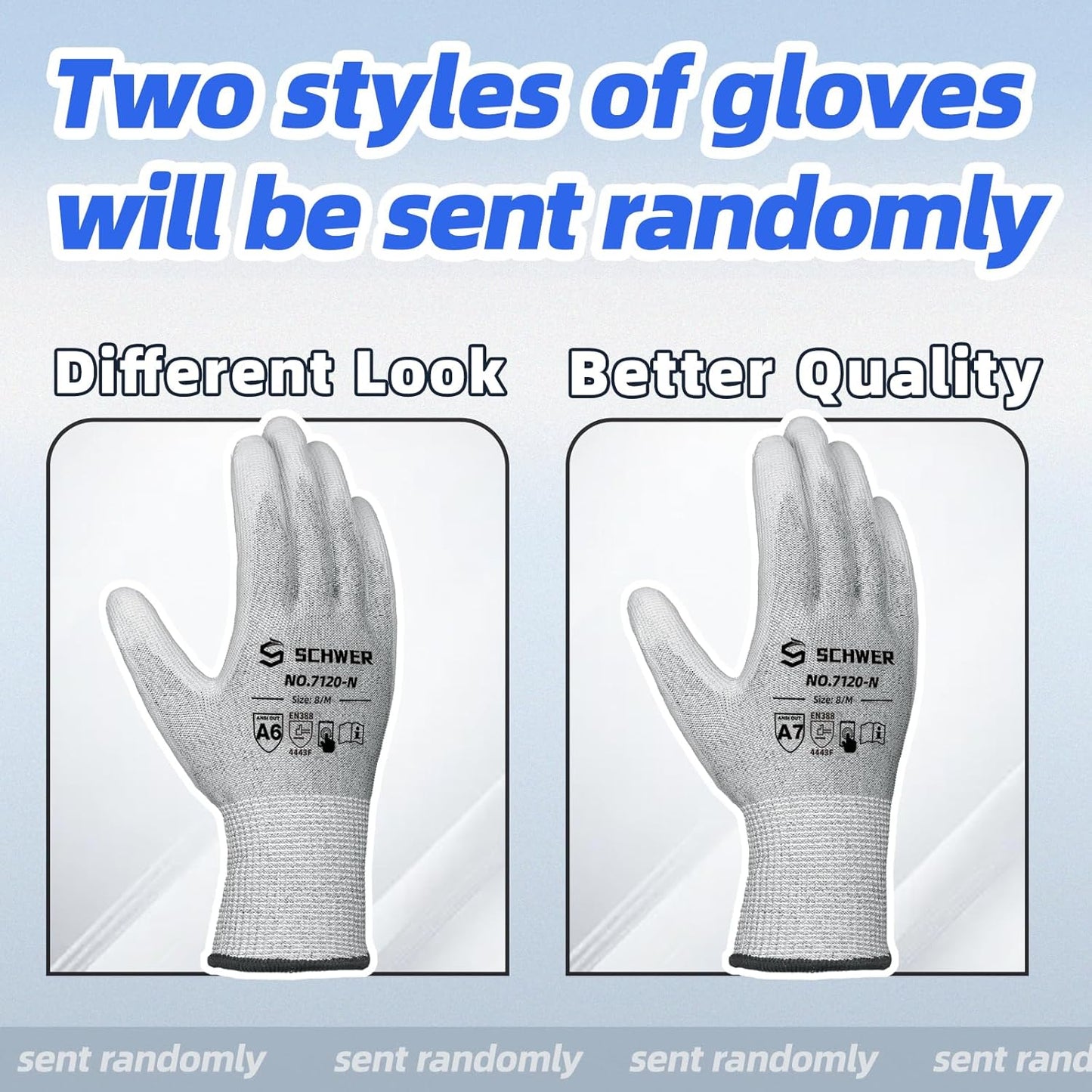 Schwer 3 Pairs Cut Resistant Gloves ANSI A6/A7 (Send Randomly) CR7120 Cut Proof Work Gloves, Touchscreen, for Men and Women Used for Woodworking, Glass Cutting, Construction, Car Repair, XS