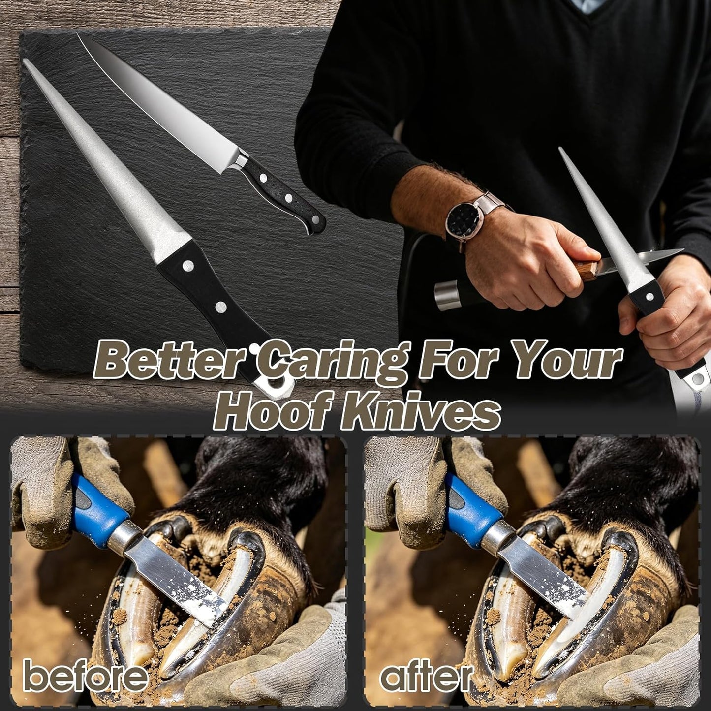 Hoof Knife Sharpener, 10.43 Inch Diamond Honing Rod for Farrier Tools, Tapered Sharpening Rod for Horse Hoof Knives, Curved Blades and Garden Tools, Silver