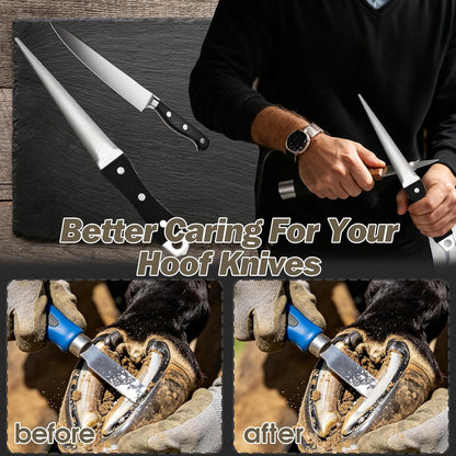Hoof Knife Sharpener, 10.43 Inch Diamond Honing Rod for Farrier Tools, Tapered Sharpening Rod for Horse Hoof Knives, Curved Blades and Garden Tools, Silver
