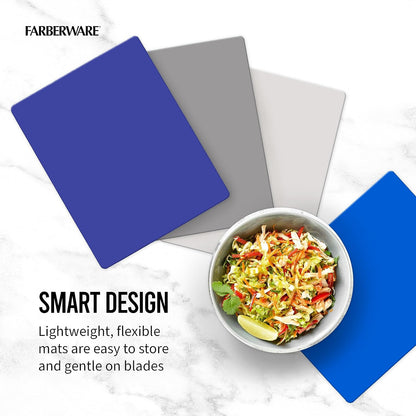 Farberware Flexible Kitchen Cutting Mat Set - Made in the USA - Cross-Contamination Prevention, 11x14 Inches, Non-Slip Design - Easy-Care Kitchen Essential, 4-Piece