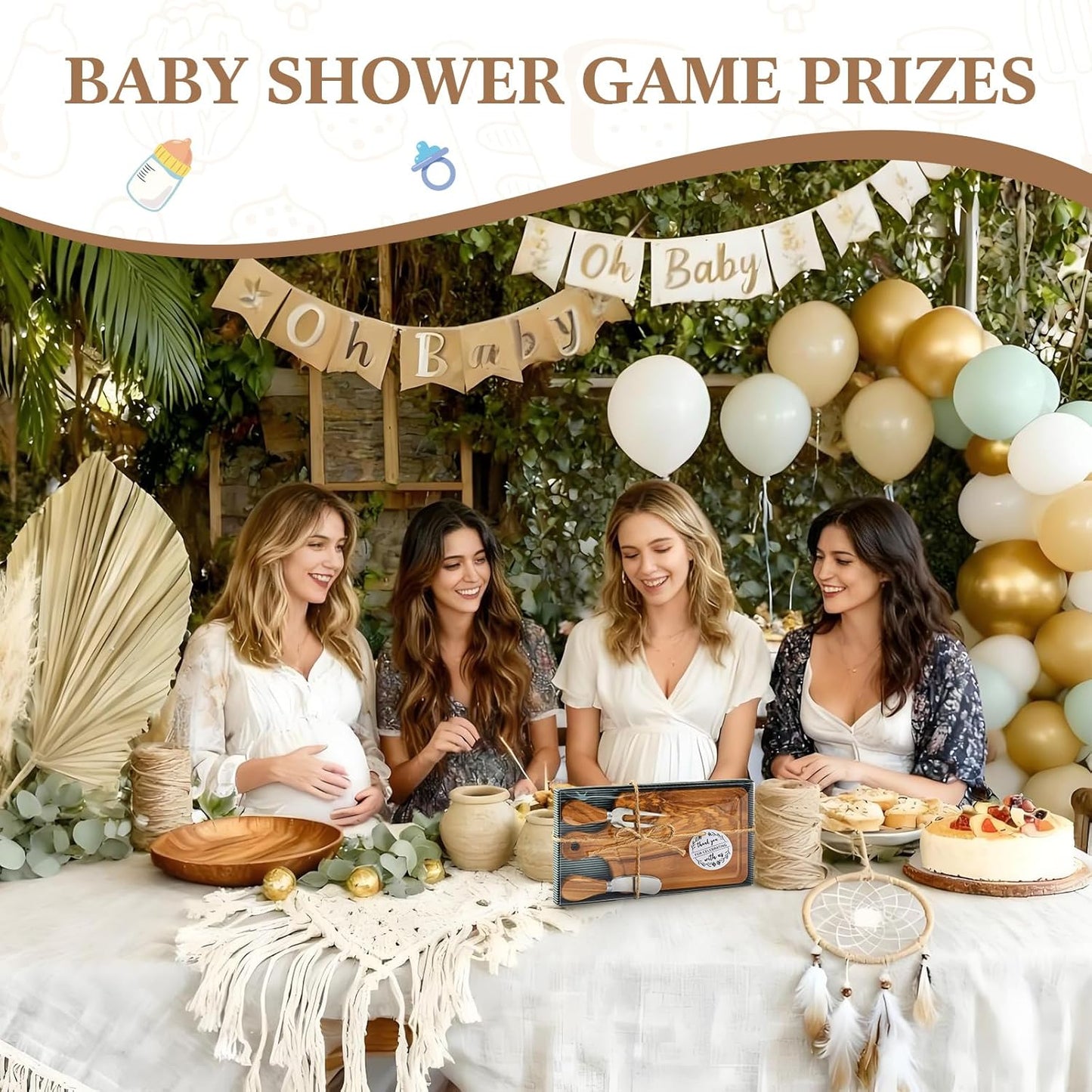 1 Set Bridal Baby Shower Cheese Prizes Wooden Square Board Gift Set Knives Forks Thank You Tags with Box for Guests for Valentines Bridal Baby Shower Housewarming Gifts (Bamboo Color)