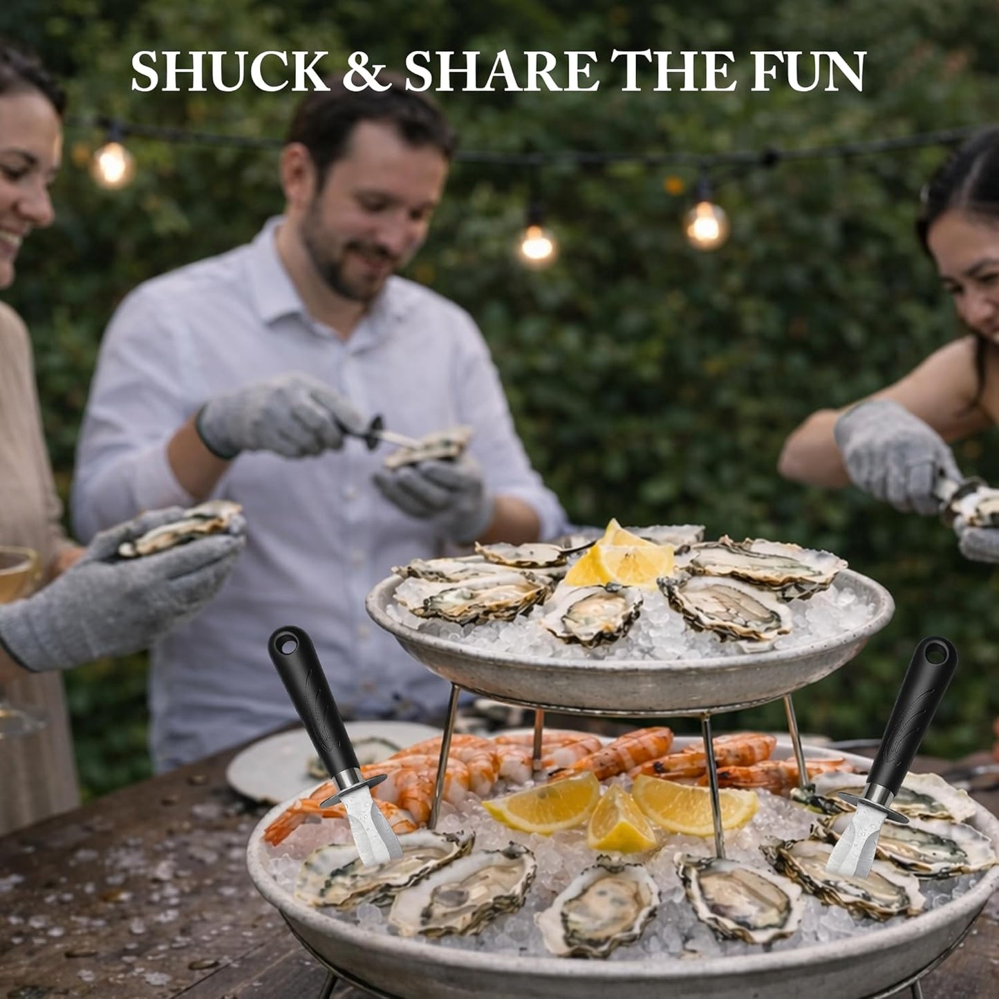 Oyster Shucking Knife Set - 2 Stainless Steel Oyster Shucker and Oyster Shucking Knife with PVC Sheath & 2 Cut Resistant Gloves and Oyster Shucking Kit for All Kinds of Shells, Clam, and Crab