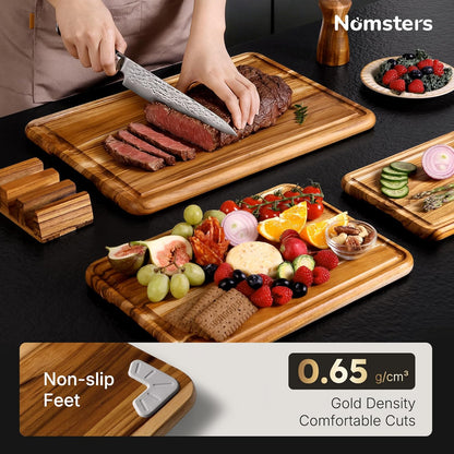 4 Pack Teak Cutting Board Set for Kitchen Heavy Duty Non Toxic Non Slip Solid Thick Wood Haus Chopping Board Extra Large Big Small Meat Best Wooden Charcuterie Board