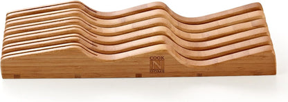 Cook N Home Basics Durable Wood Cutlery Holder, Knife Storage Block Organizer, Made of Rubber Wood, Polished Surface, Suitable for Drawers, 9-Slot