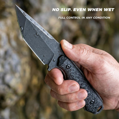 Compact Fixed Blade EDC Knife, D2 Steel Blade, Ultra Lightweight 3.6 oz, 3.5 in Full Tang Outdoor Utility Tool with Carbon Fiber Handle & Kydex Sheath for Camping Hiking Everyday Carry