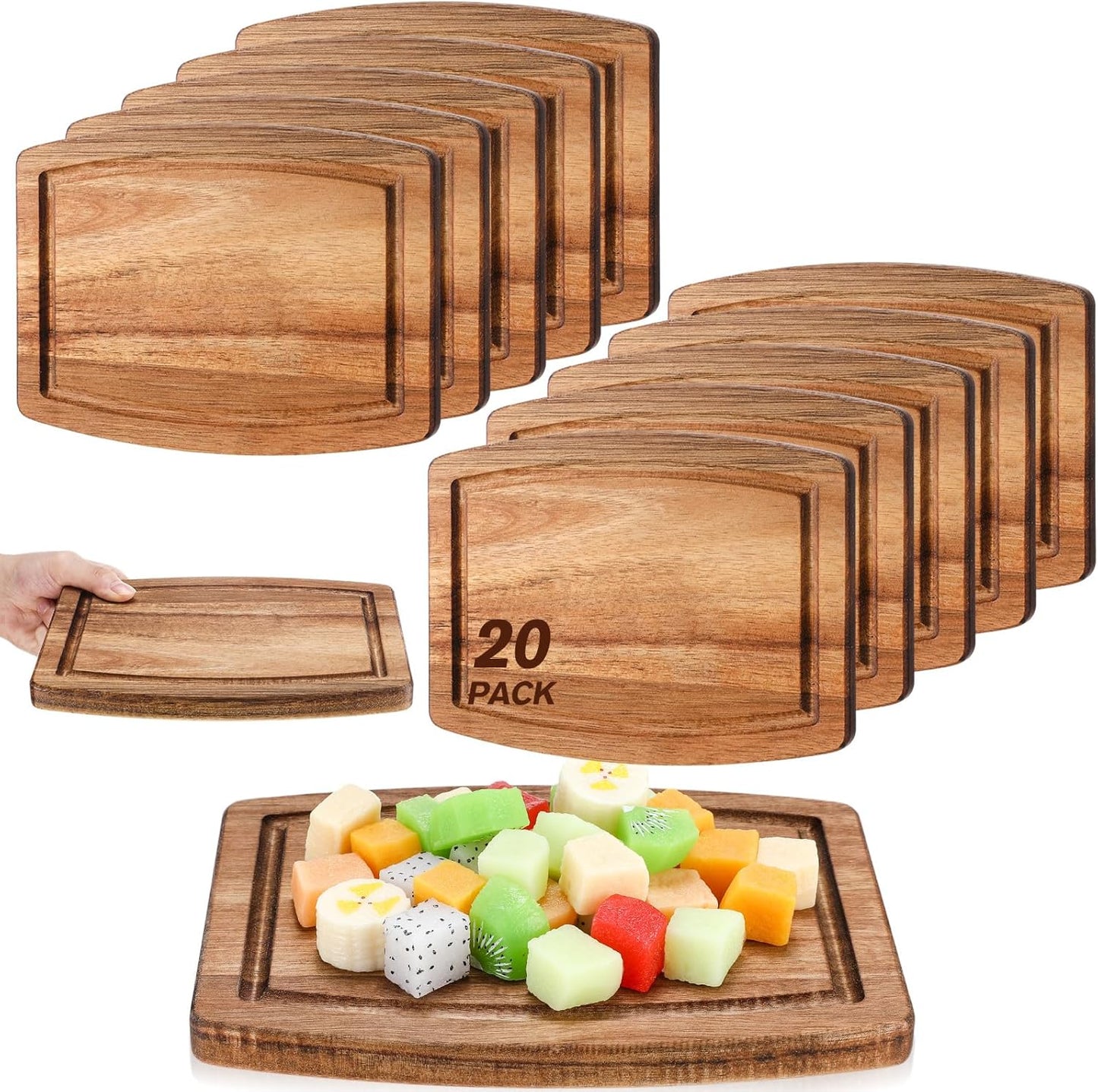 Kigley 10 Pcs Acacia Wood Cutting Boards Bulk for Laser Engraving Wooden Dinner Plates with Groove Chopping Charcuterie Board Carving Tray for Holiday Housewarming Party Gifts (8 x 10 Inch)