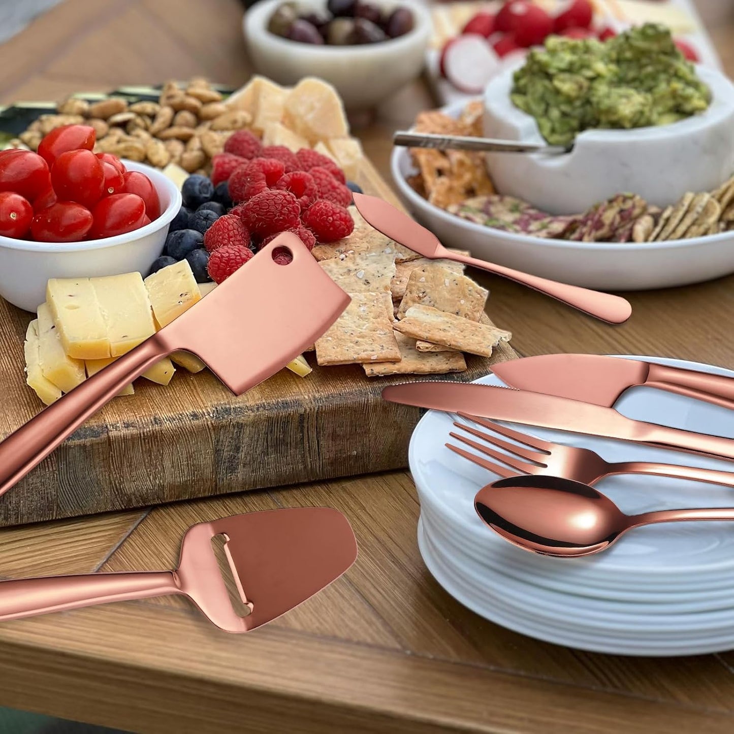Copper Cheese Knives Set 7 Pieces Stainless Steel Kitchenware Utensils Gadgets 7 Pieces Cheese Knife,Cheese Spreader,Cheese Forks,Cheese Slicer,Cheese Cutter,Butter Knife