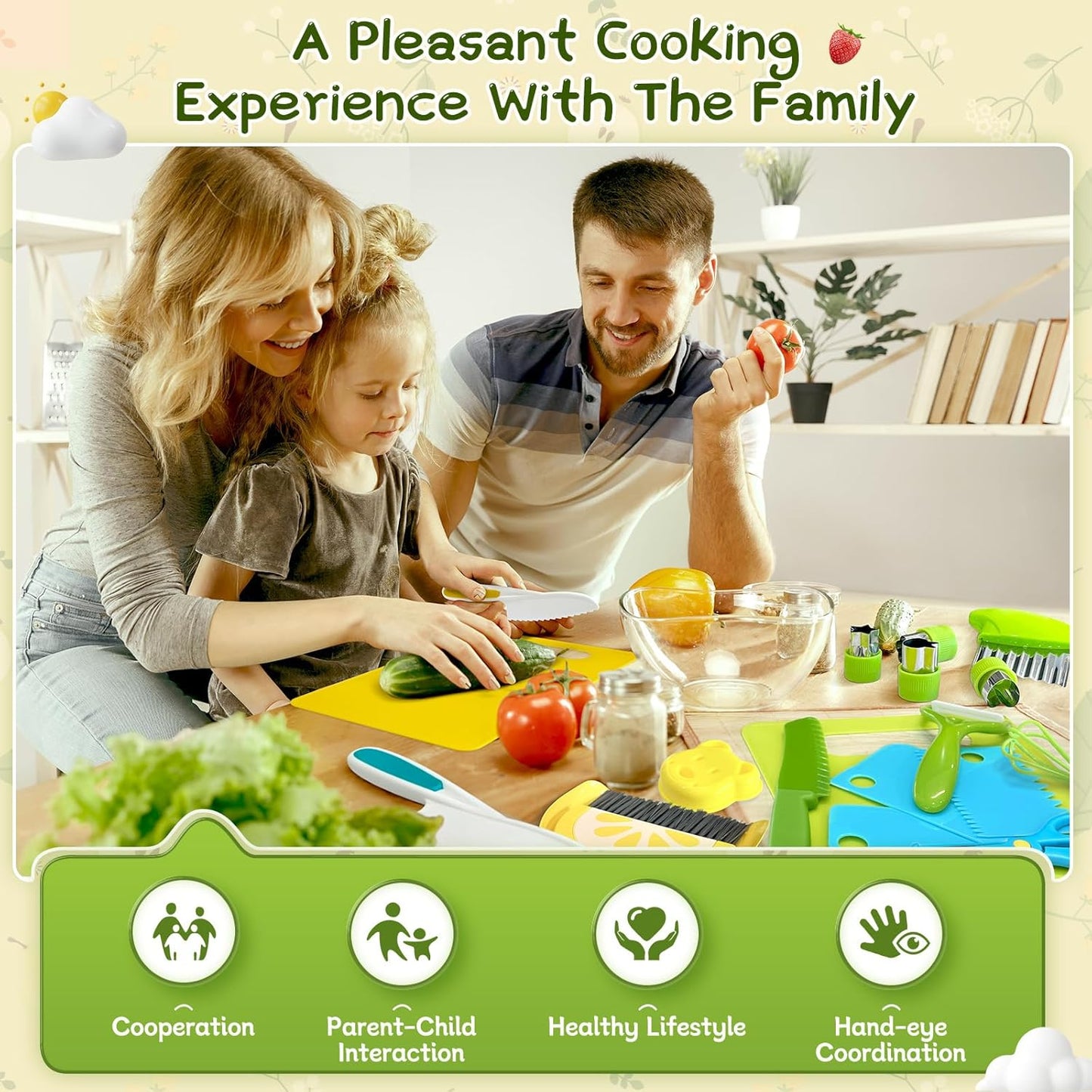 Chanking 17 Pieces Kids Safe Knife Set for Real Cooking Child-Friendly Plastic Chef Tools Montessori Kitchen Toys for Toddlers Birthday Gifts for Boys and Girls Ages 4+ (A)