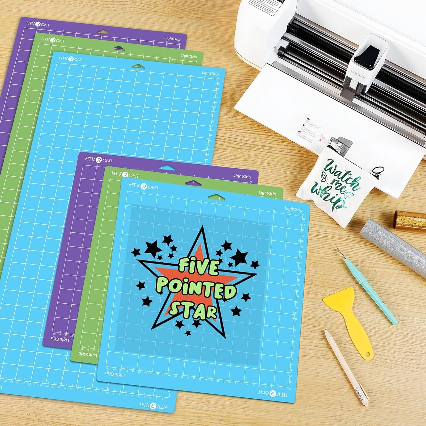 HTVRONT Cutting Mat, 6 Pcs Cutting Mat 12x12(Standard, Light, Strong, FabricGrip) Compatible with Cricut Maker 3/Maker 4/Maker/Explore 3/4/5/Air 2/One, Variety Adhesive Sticky Cutting Mats Accessories