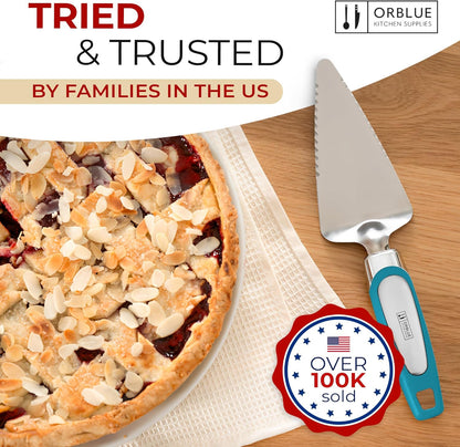 Orblue Pie Server, Essential Kitchen Tool, Serrated on Both Sides, Great for Right or Left Handed Chef, Stainless Steel Flatware , Cake Cutter,White