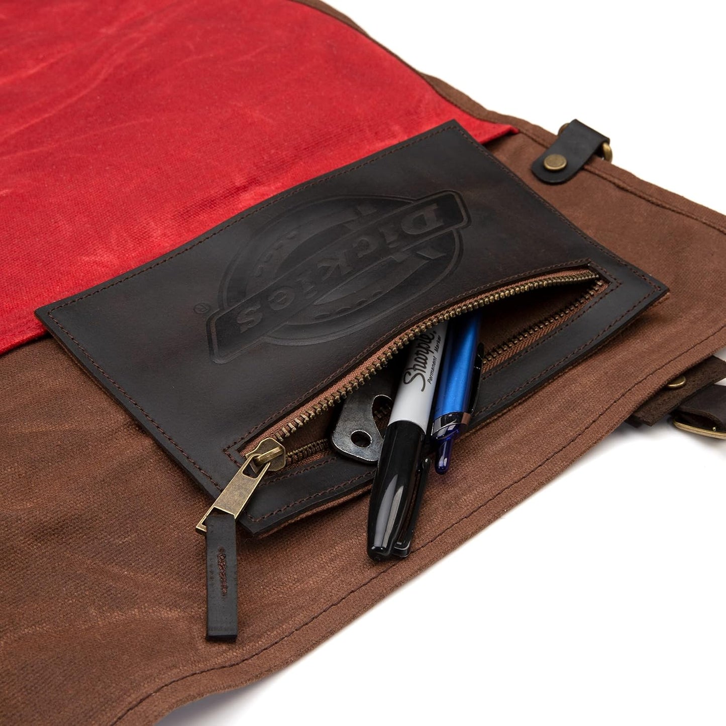 Dickies Chef Knife Roll Bag Portable Organizer and Cutlery Storage Roll, Waxed Canvas and Leather, Medium