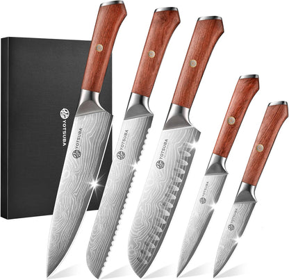 YOTSUBA Carving Knife and Fork Set, Meat Cutting Knife, Razor-Sharp German Stainless Steel Knives Fork Set with Ergonomic Wood Handle, Slicing Knives for Meats, BBQ & Vegetables