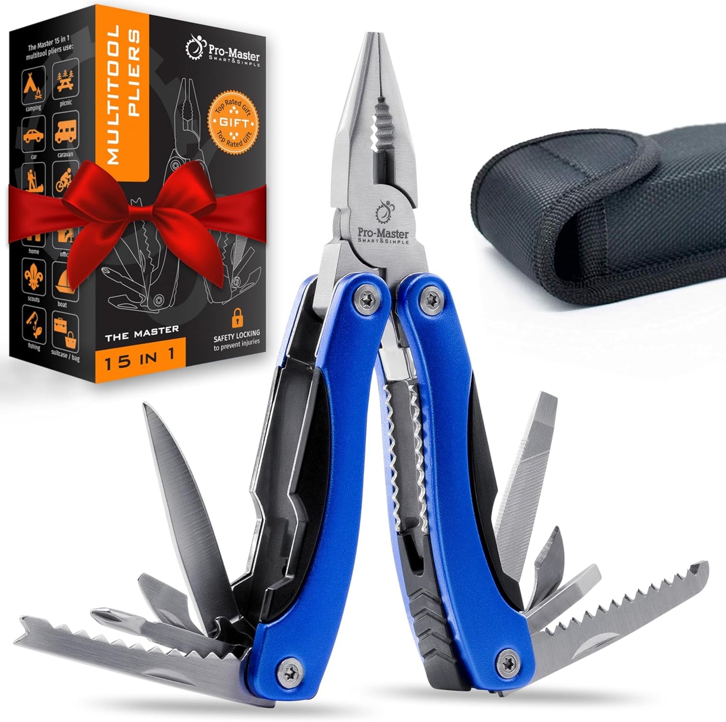 15-in-1 Multitool Pocket Knife, Multipurpose Stainless Steel All In One Tool for Camping Hiking Survival Travel Home - Portable Heavy Duty Folding Utility Multi Tool with Self-Locking