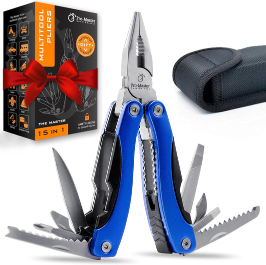 15-in-1 Multitool Pocket Knife, Multipurpose Stainless Steel All In One Tool for Camping Hiking Survival Travel Home - Portable Heavy Duty Folding Utility Multi Tool with Self-Locking