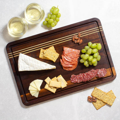 Rock & Branch Large Acacia Wood Cutting Board with Juice Groove – 18" Carving Board with Inlaid Pinstripes | Doubles as Oversized Charcuterie Serving Tray