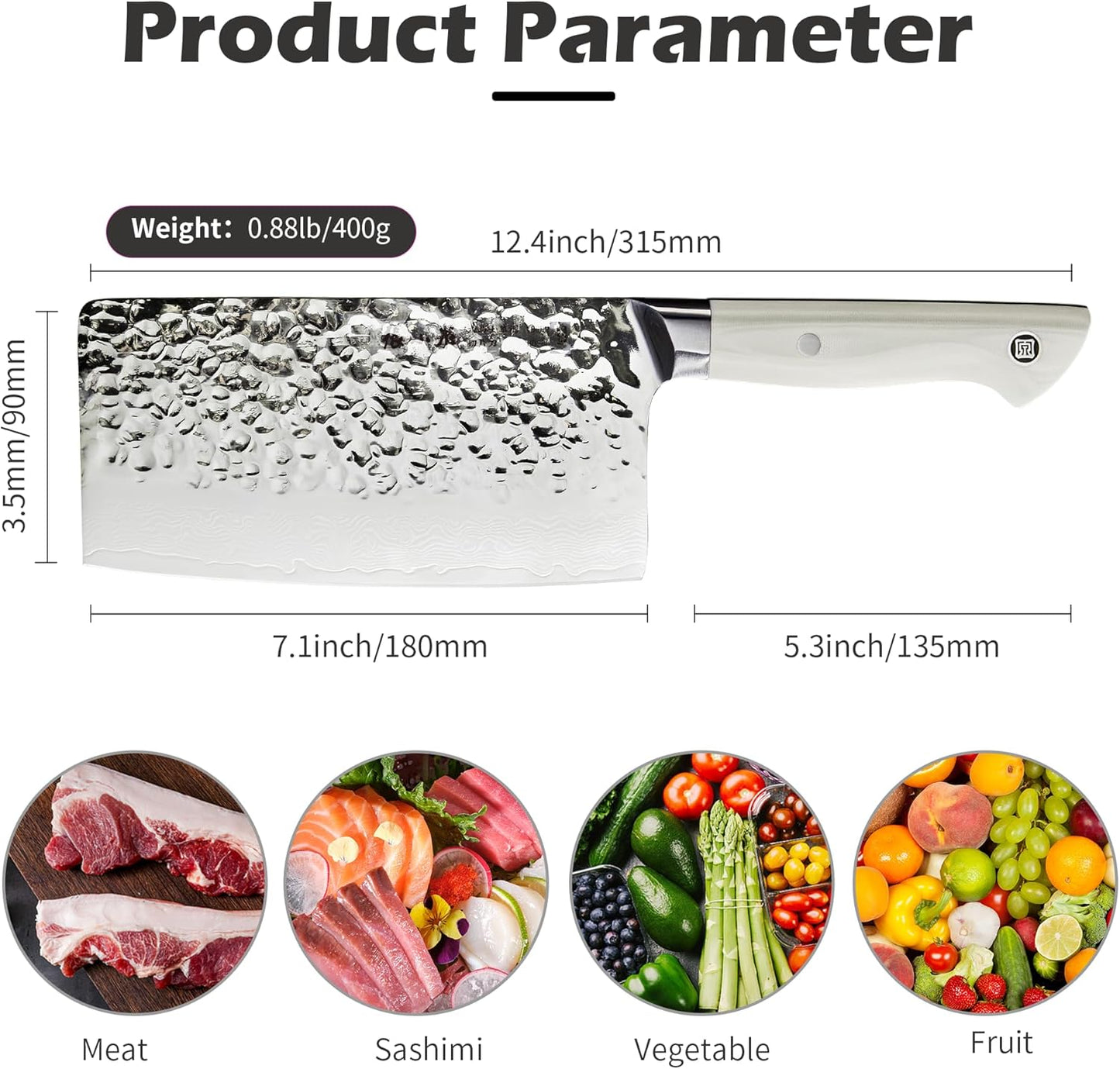 ZHANG XIAO QUAN Damascus Meat Cleaver 7”, Ultra Sharp Chinese Slice Knife Made of High Carbon Stainless Steel, Chinese Chef Knife for Meat Vegetable, Hundreds of Years of Masterful